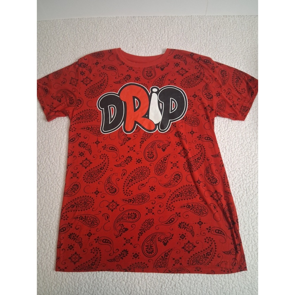 Bailey Apparel Mens Drip Paisley Graphic T-Shirt Red Black Short Sleeve Large